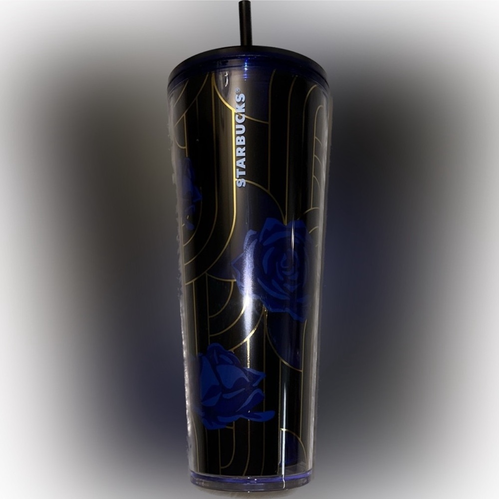 Starbucks Black and Blue Floral Tumbler